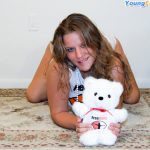 Fatty in satin panties plays with her teddy bear